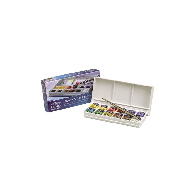 Fine art shop - Box 12 watercolors Cotman 1/2 godet and brush Winsor & Newton | totenart.com