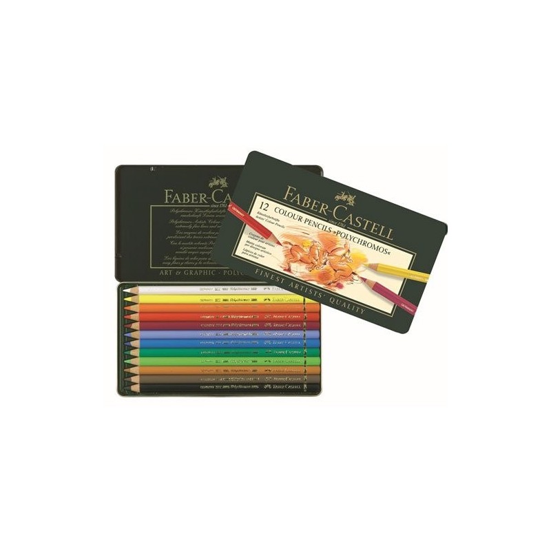  Fine art shop - Colour Pencils metal box POLYCHROMO, Faber Castell (12 colours) | totenart.com