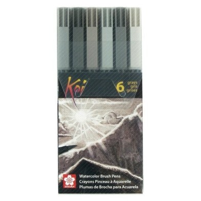 Fine art shop - Set 6 Koi Sakura (gray) markers water-brush tipped  | totenart.com