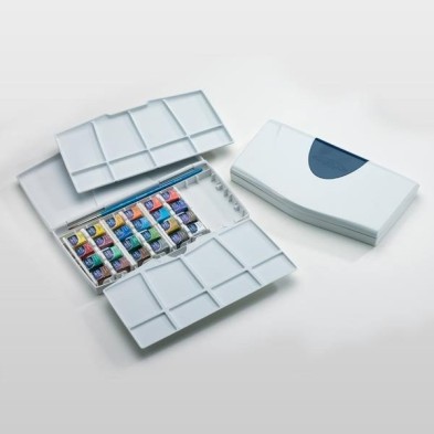 Fine art shop - Box 24 watercolors Cotman 1/2 godet and brush Winsor & Newton | totenart.com