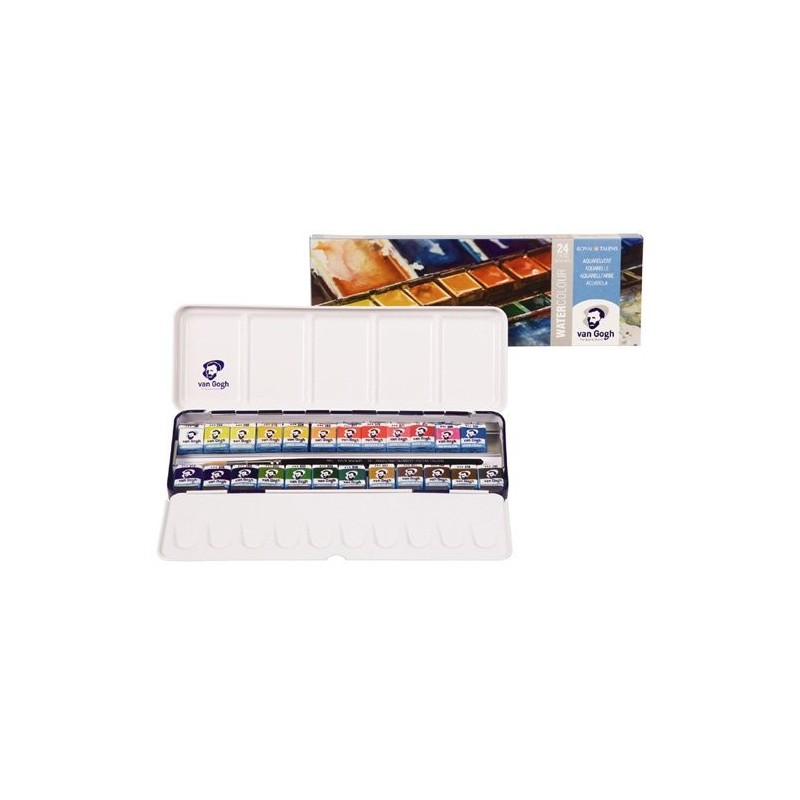 Fine art shop - Metallic box 24 watercolors Van Gogh and brush| totenart.com