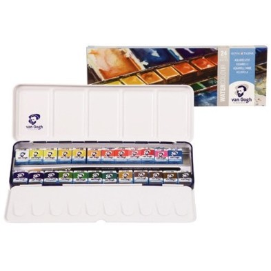 Fine art shop - Metallic box 24 watercolors Van Gogh and brush| totenart.com