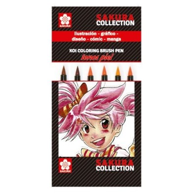 Fine art shop - Set 6 Koi Coloring Sakura FLESH brush tipped markers | totenart.com