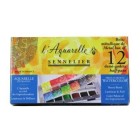 Fine art shop - Metallic Box Sennelier 12 Watercolour 1/2 godets | totenart.com
