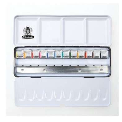 Fine art shop - Box 12 watercolors Schmincke Akademie 1/2 godets (fit 24) | totenart.com