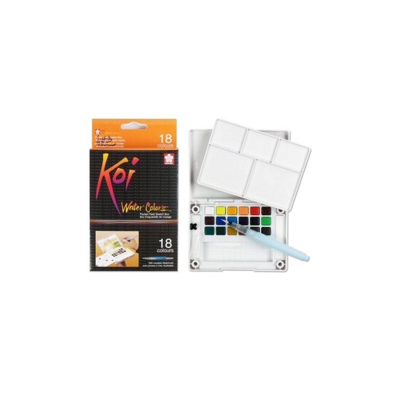 Fine art shop - Box Pocket Box 18 Koi watercolors tablets Sakura + Koi Water Brush | totenart.com