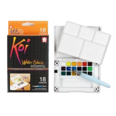 Fine art shop - Box Pocket Box 18 Koi watercolors tablets Sakura + Koi Water Brush | totenart.com