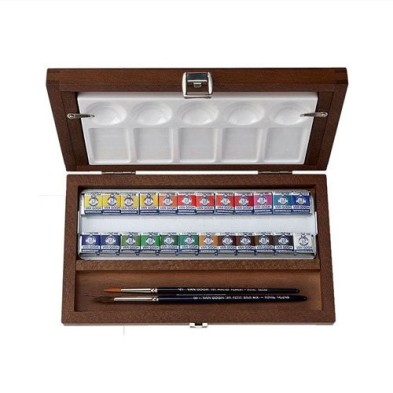 Fine art shop - Wooden box 24 watercolors tablets Van Gogh and accessories | totenart.com