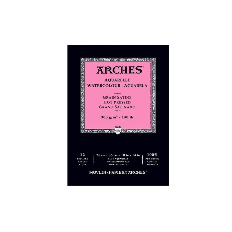  Fine art shop - Arches Watercolour 300 gr, 26x36 cm, Hot Pressed, pad 12 s. | totenart.com