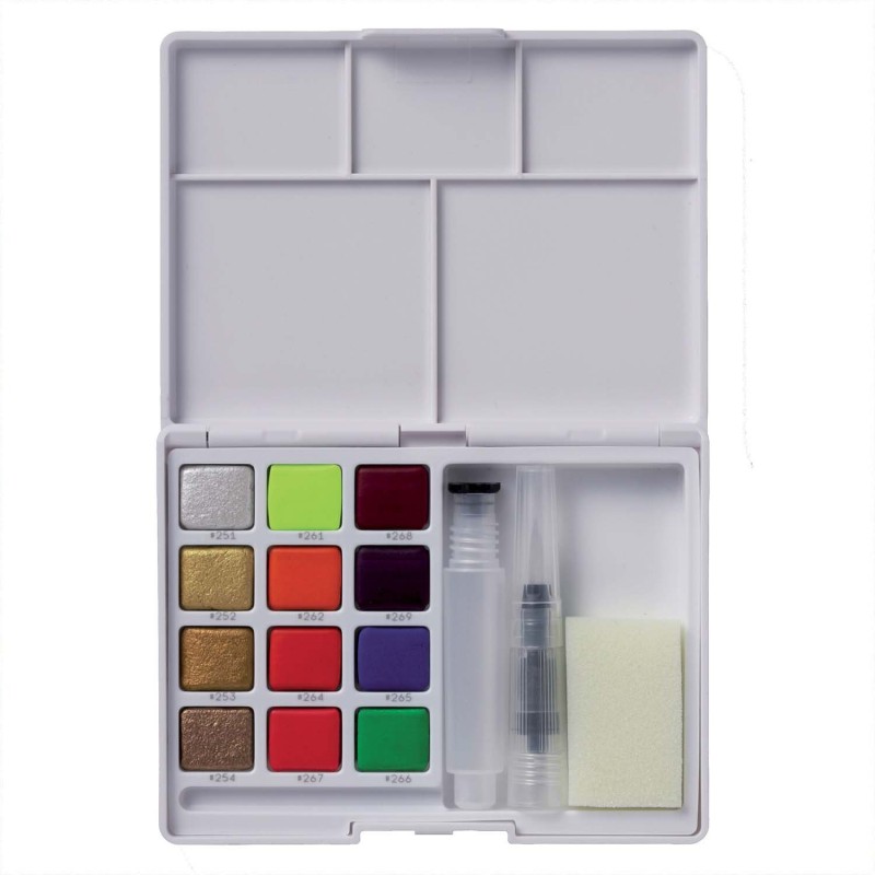 Fine art shop - Box Pocket Box 12 watercolors (metallic and fluorescent) tablets Sakura | totenart.com