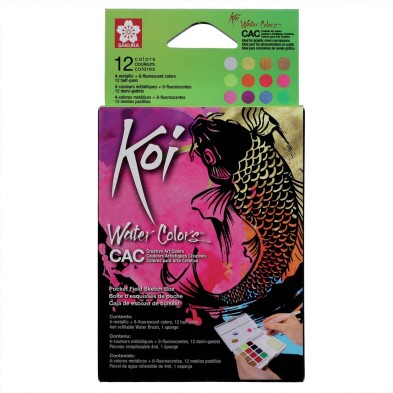 Fine art shop - Box Pocket Box 12 watercolors (metallic and fluorescent) tablets Sakura | totenart.com