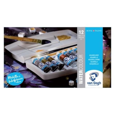 Fine art shop - Box 12 watercolors Van Gogh 1/2 godet and brush| totenart.com