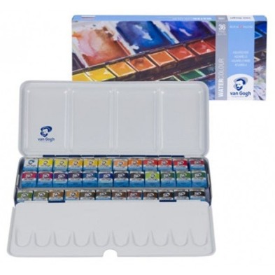Fine art shop - Metallic box 24 watercolors Van Gogh and brush| totenart.com