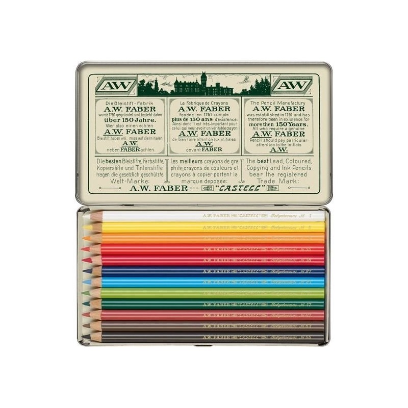  Fine art shop - Colour Pencils metal box POLYCHROMO, Faber Castell (12 colours) LIMITED EDITION ANNIVERSAY | totenart.com