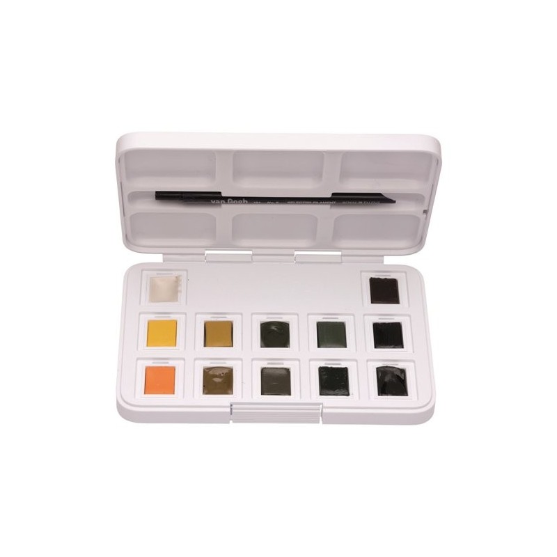 Fine art shop - Box 12 watercolors Van Gogh 1/2 godet and brush| totenart.com
