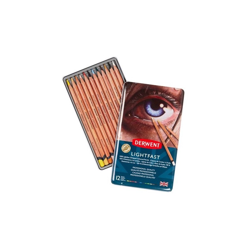  Fine art shop - Colour pencils metal box Lightfast Derwent 12 uds.  | totenart.com