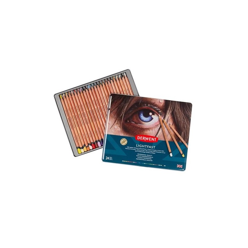  Fine art shop - Colour pencils metal box Lightfast Derwent 24 uds.  | totenart.com