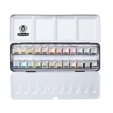Fine art shop - Metal box 24 watercolors Schmincke Akademie entire godets | totenart.com
