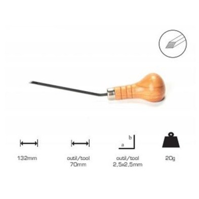 Square graver thick lead 2.5x2.5 mm, mushroom handle