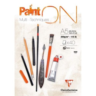  Fine art shop - Multi Technique Pad Paint On A5, 250 gr. 40 h. Clairefontaine | totenart.com