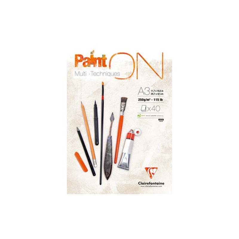  Fine art shop - Multi Technique Pad Paint On A3, 250 gr. 40 h. Clairefontaine | totenart.com