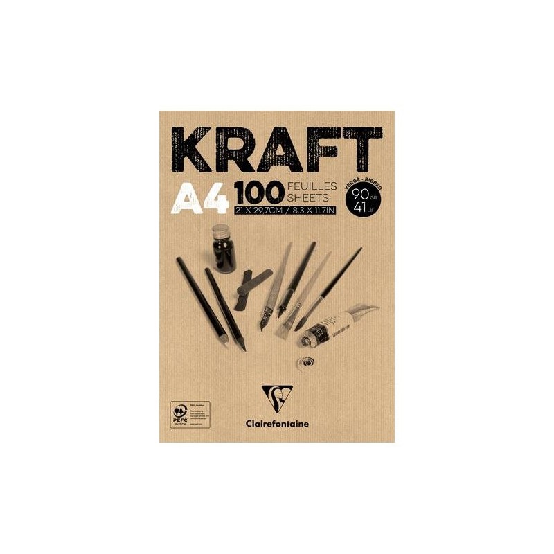  Fine art shop - Kraft Glued Pad A4, 90 gr. 100 h. Brown Color Clairefontaine | totenart.com