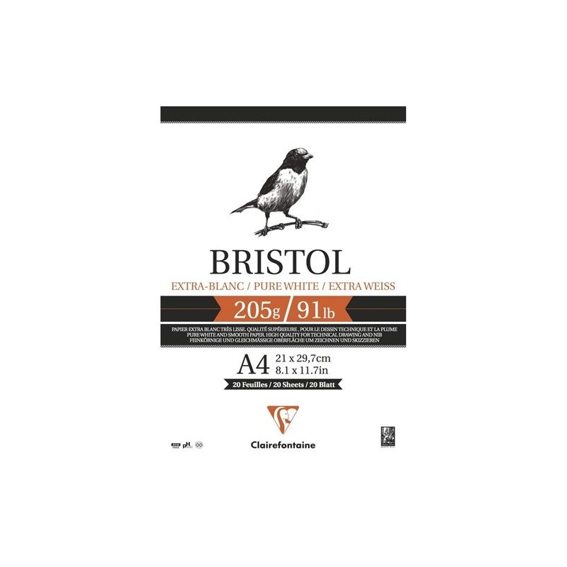  Fine art shop - Pad Bristol Extra White A4, 205 gr., 20 h. Clairefontaine | totenart.com