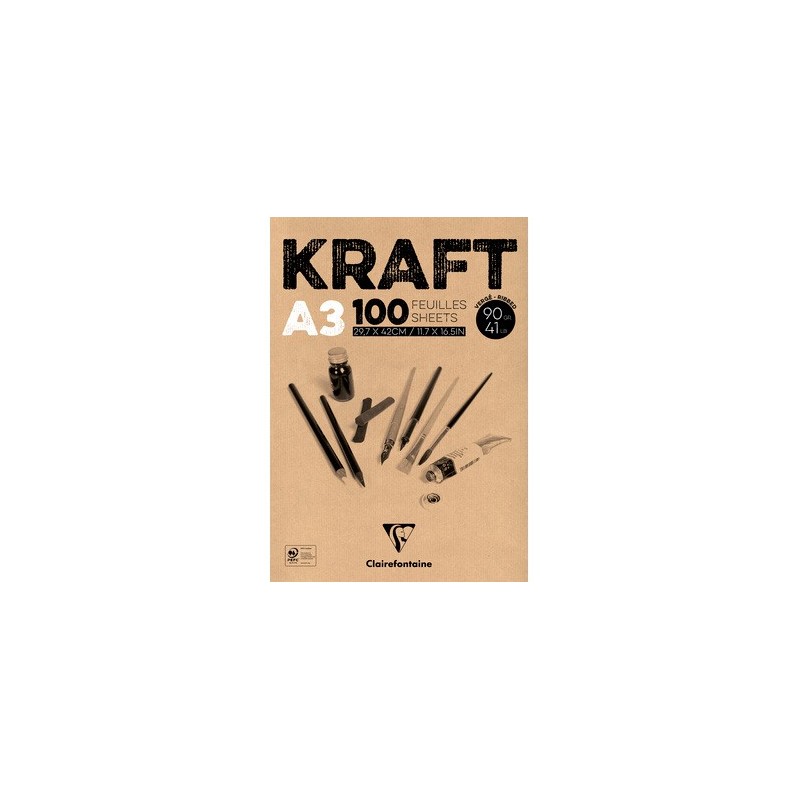  Fine art shop - Kraft Glued Pad A3, 90 gr. 100 h. Brown Color Clairefontaine | totenart.com
