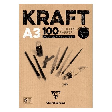  Fine art shop - Kraft Glued Pad A3, 90 gr. 100 h. Brown Color Clairefontaine | totenart.com