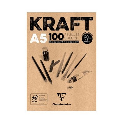  Fine art shop - Kraft Glued Pad A5, 90 gr. 100 h. Brown Color Clairefontaine | totenart.com