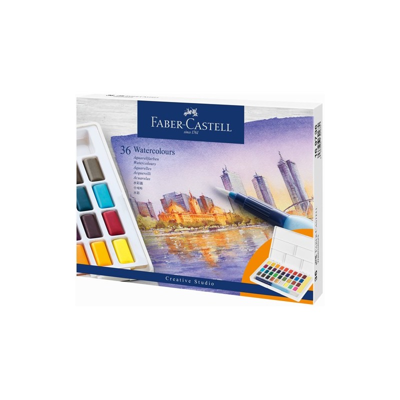 Fine art shop - Box 36 watercolors Faber-Castell and brush | totenart.com