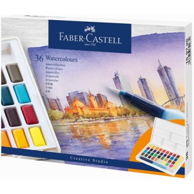 Fine art shop - Box 36 watercolors Faber-Castell and brush | totenart.com