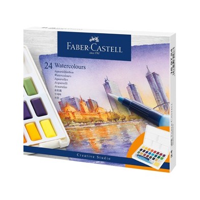 Fine art shop - Box 24 watercolors Faber-Castell and brush | totenart.com