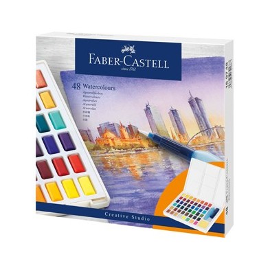 Fine art shop - Box 48 watercolors Faber-Castell and brush | totenart.com