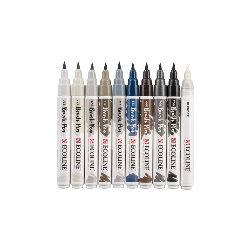 Fine art shop - Set Ecoline Brush Pen 10 ud GREYS | totenart.com