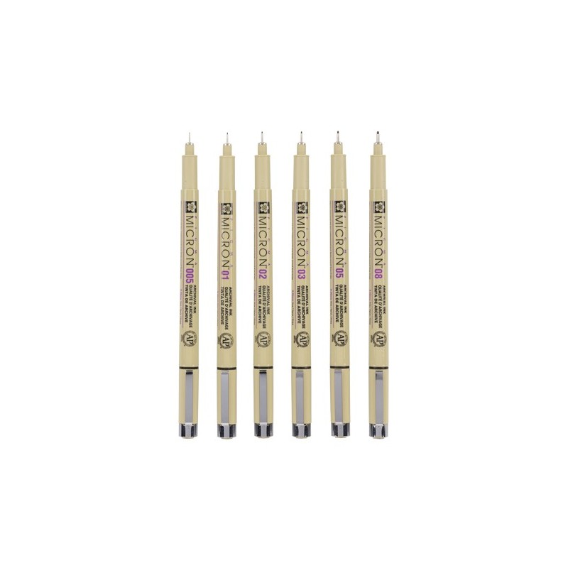 Set 6 rotuladores negros Pigma Micron Sakura (005, 01, 02, 03, 04 y 05) - totenart.com