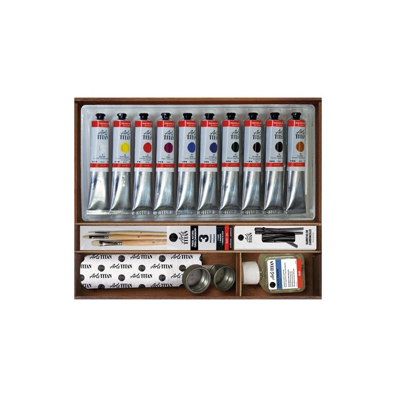 Oil Titan Extra thin, wooden box, 10 colours 40 ml.