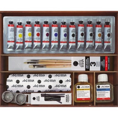 Oil Titan Extra thin, wooden box, 10 colours 40 ml.