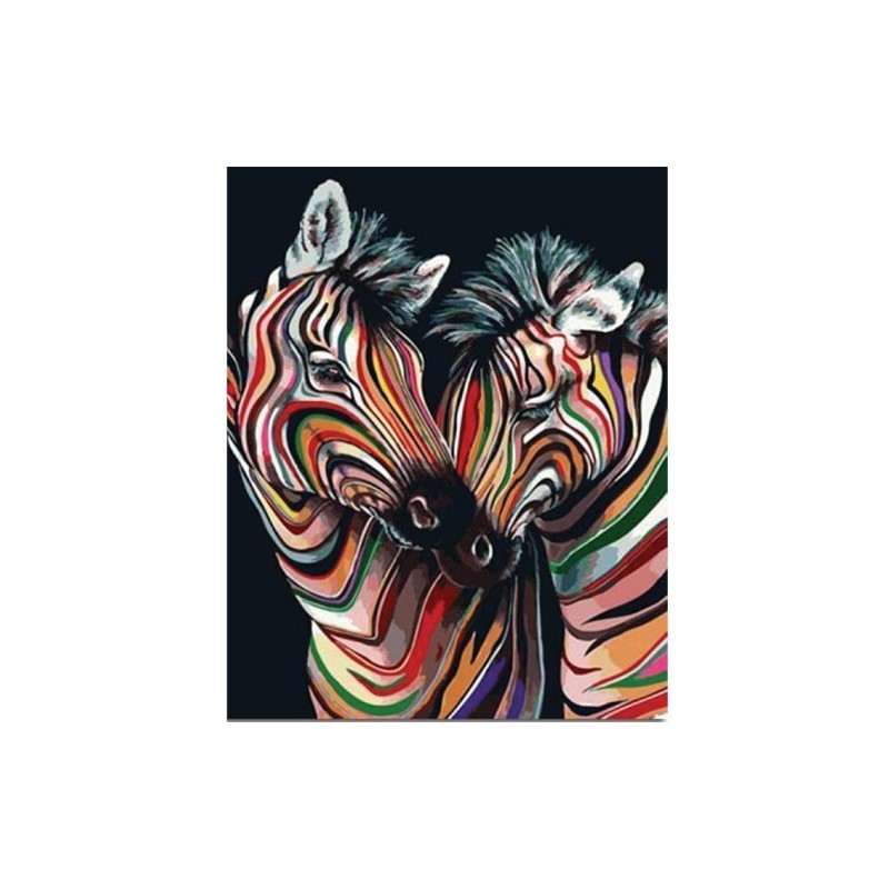 Fine art shop - Paint by numbers kit box \"Couple de Zèbres colorés\", 40x50cm, Figured\'Art | totenart.com 