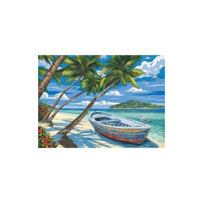 Fine art shop - Paint by numbers kit box \"Barque sous les Cocotiers\", 40x50cm, Figured\'Art | totenart.com 