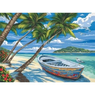 Fine art shop - Paint by numbers kit box \"Barque sous les Cocotiers\", 40x50cm, Figured\'Art | totenart.com 