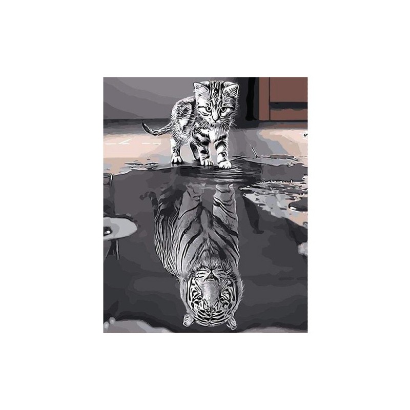 Fine art shop - Paint by numbers kit box \"Chaton Reflet Tigre\", 40x50cm, Figured\'Art | totenart.com 