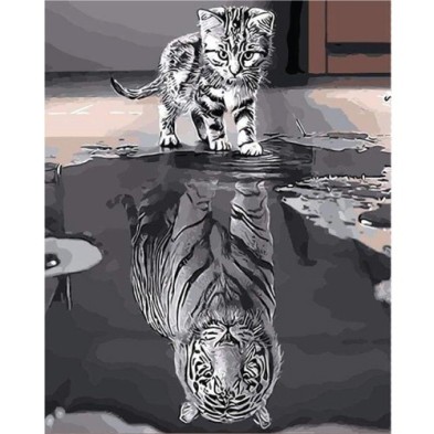 Fine art shop - Paint by numbers kit box \"Chaton Reflet Tigre\", 40x50cm, Figured\'Art | totenart.com 