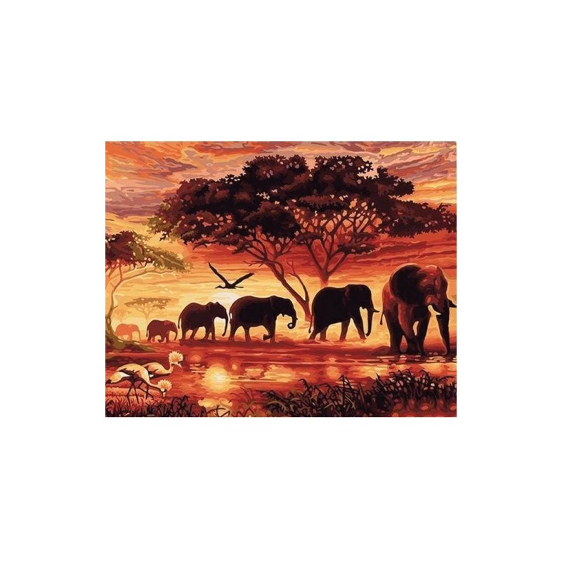 Fine art shop - Paint by numbers kit box \"Eléphants au Coucher\", 40x50cm, Figured\'Art | totenart.com 