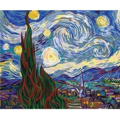 Fine art shop - Paint by numbers kit box \"Van Gogh Nuit Etoilée\", 40x50cm, Figured\'Art | totenart.com 