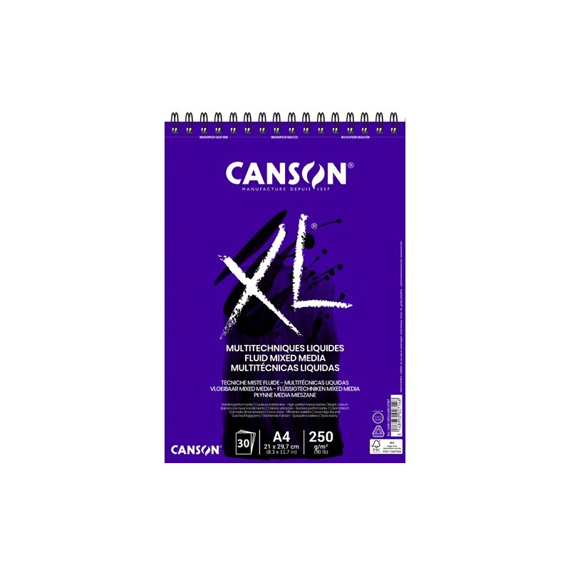  Fine art shop - Fluid Mixed Media Canson XL Pad, 30 sheets, 250 gsm, A4 (rings) | totenart.com