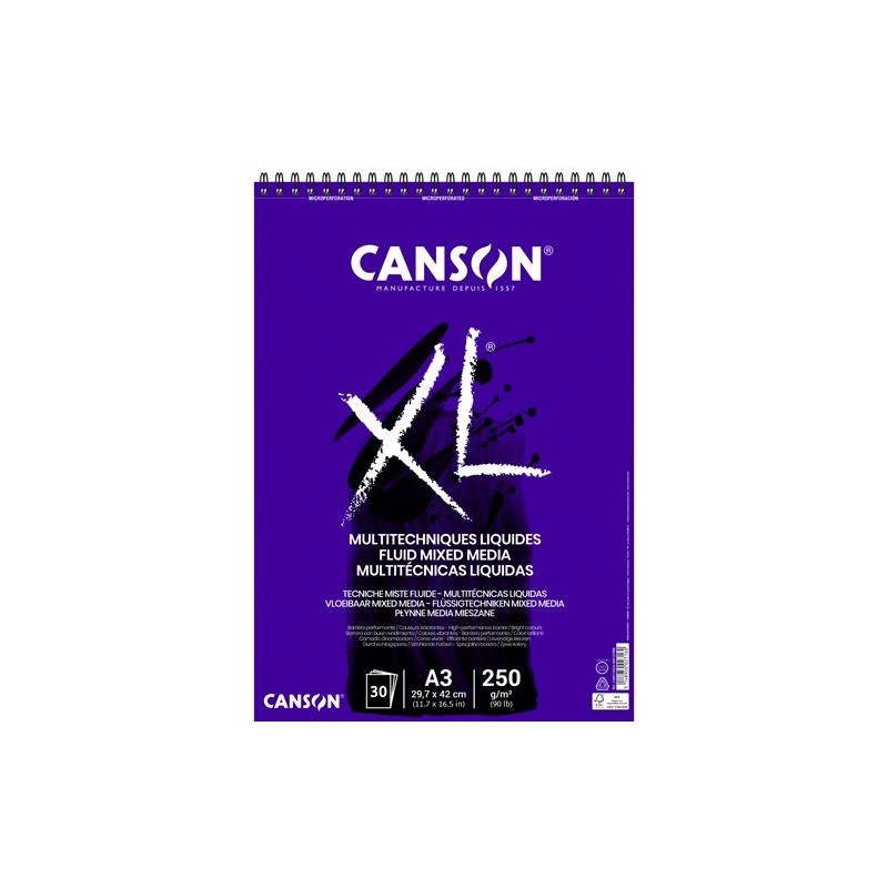  Fine art shop - Fluid Mixed Media Canson XL Pad, 30 sheets, 250 gsm, A3 (rings) | totenart.com
