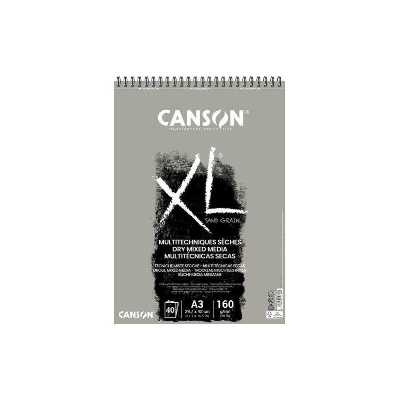  Fine art shop - Sand Grain Canson XL Pad, Gray, 40 sheets, 160 gsm, A3 (rings) | totenart.com