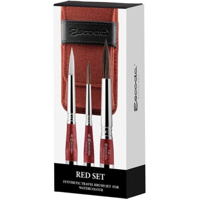 Fine art shop - Red bag with 3 travel watercolor brushes Escoda | totenart.com