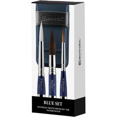 Fine art shop - Blue bag with 3 travel watercolor brushes Escoda\n | totenart.com